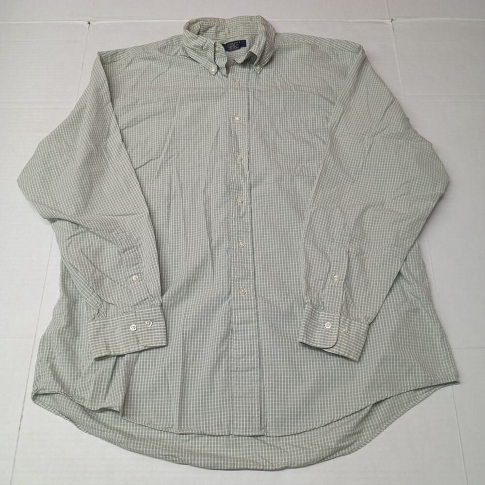 Brooks Sport Shirt Men's L Large White & Green Checkered